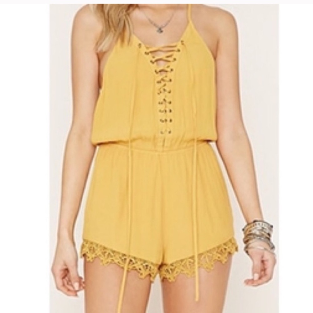 F21 Mustard Lace-up romper- NWOT